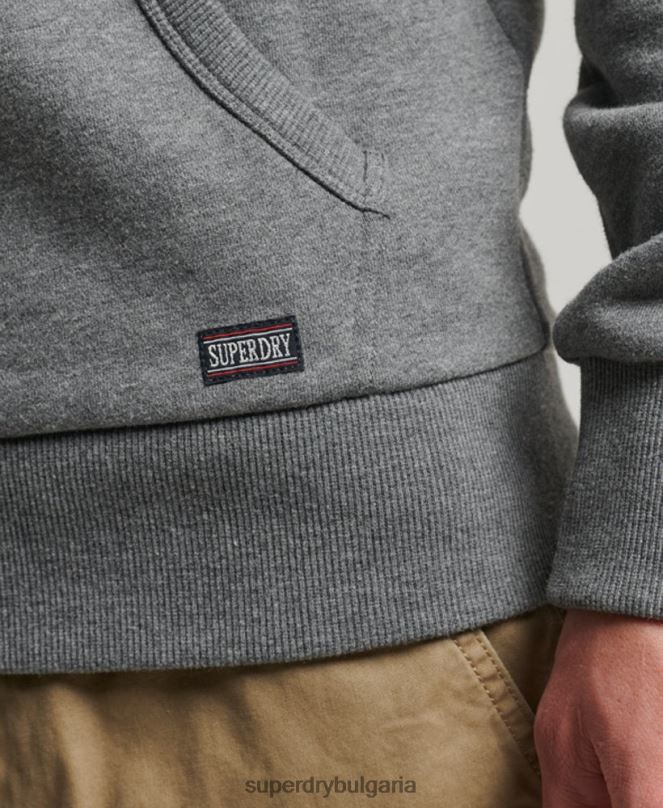 Superdry облекло N00H714 сиво мъже спортна качулка с цип за фитнес