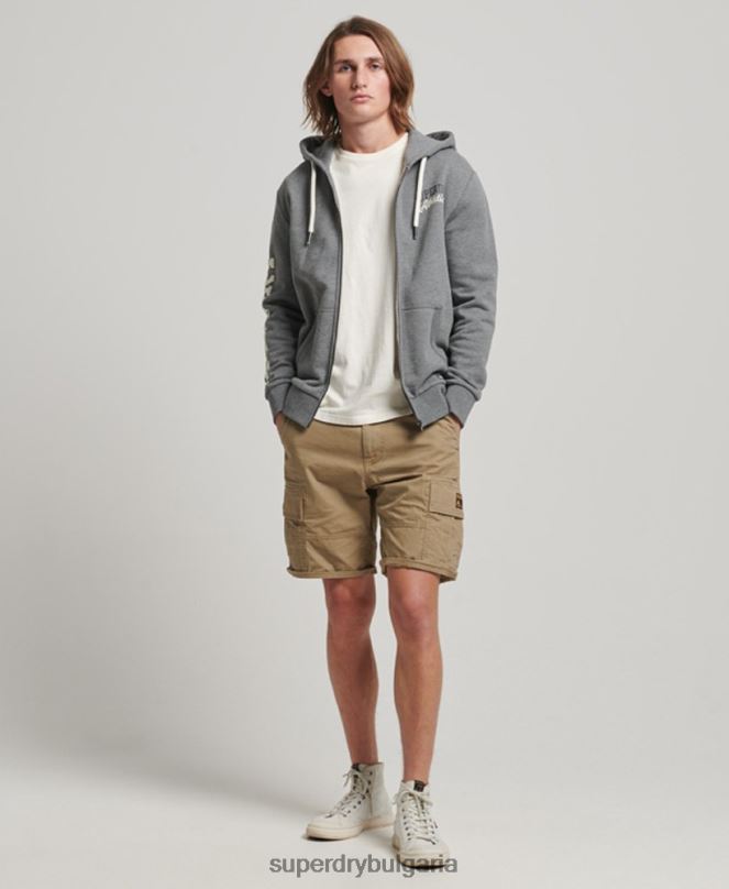 Superdry облекло N00H714 сиво мъже спортна качулка с цип за фитнес