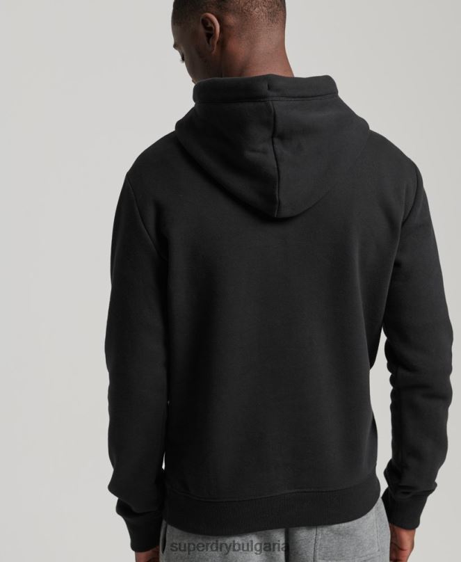 Superdry облекло N00H716 черен мъже качулка с ретро лого от органичен памук