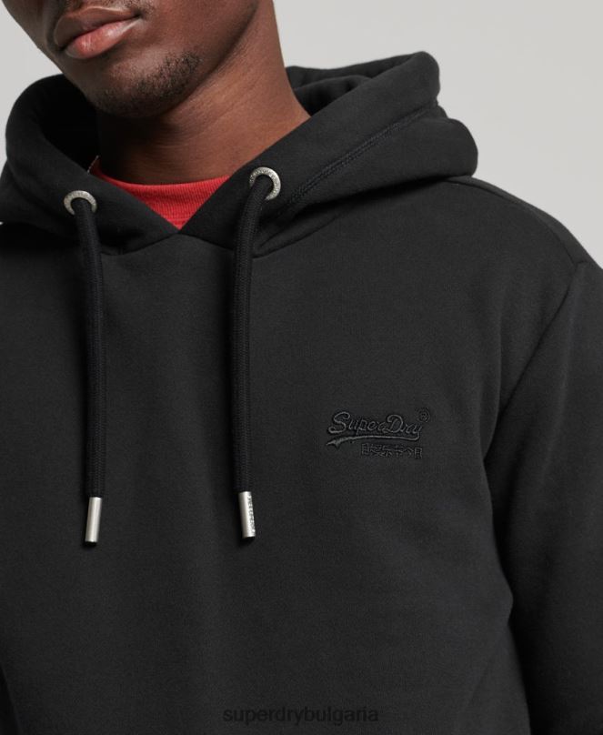 Superdry облекло N00H716 черен мъже качулка с ретро лого от органичен памук