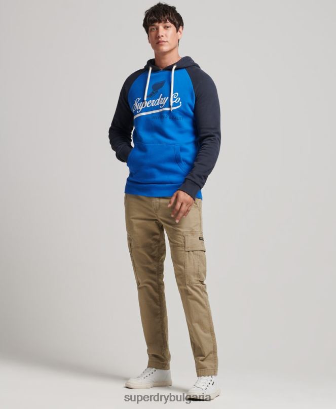 Superdry облекло N00H719 светло синьо мъже ретро ахил реглан качулка