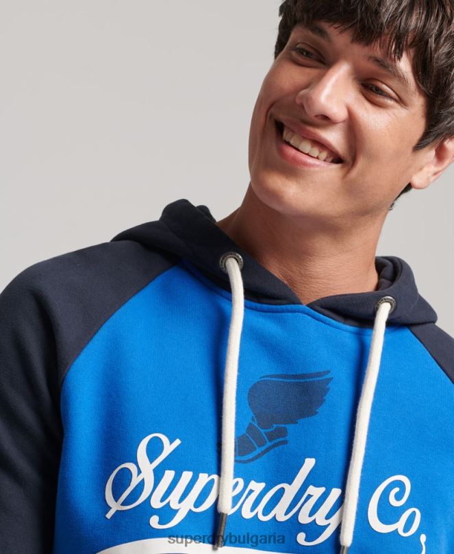 Superdry облекло N00H719 светло синьо мъже ретро ахил реглан качулка