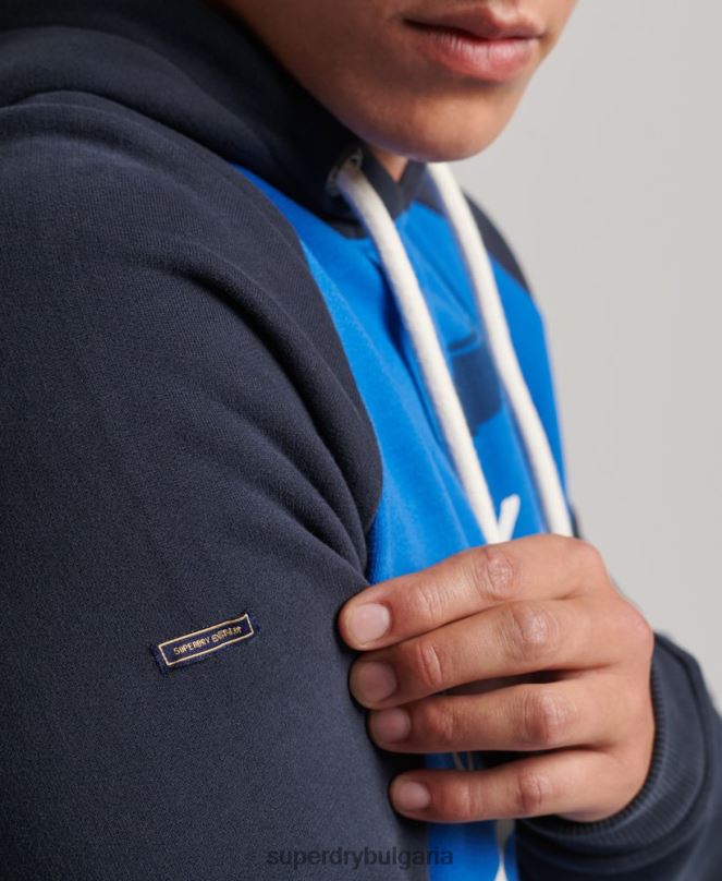 Superdry облекло N00H719 светло синьо мъже ретро ахил реглан качулка
