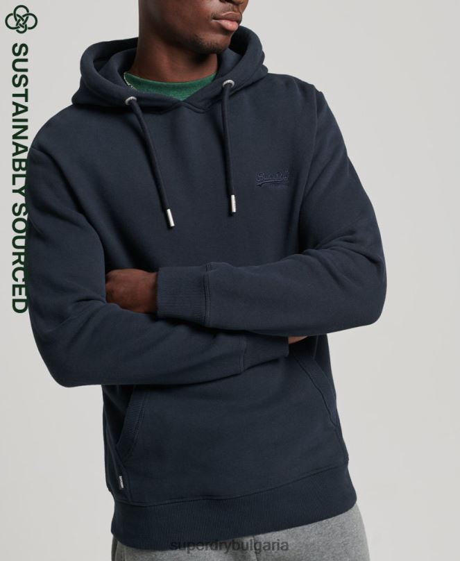 Superdry облекло N00H721 военноморски флот мъже качулка с ретро лого от органичен памук