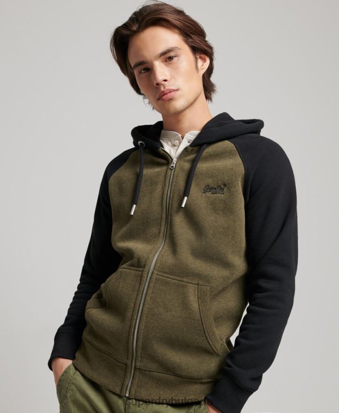 Superdry облекло N00H723 зелено мъже бейзболна качулка с ретро лого и цип
