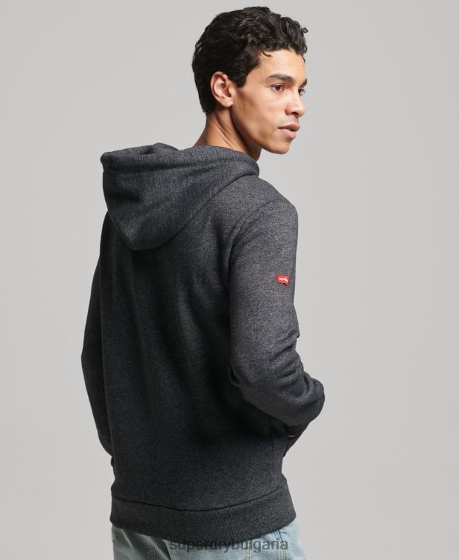 Superdry облекло N00H728 черен мъже планинска качулка с ретро лого