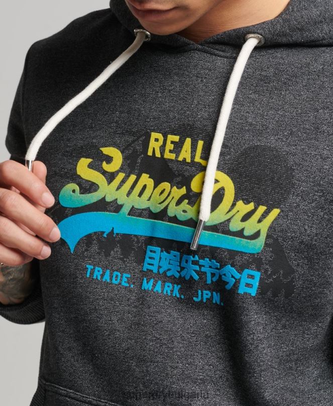 Superdry облекло N00H728 черен мъже планинска качулка с ретро лого