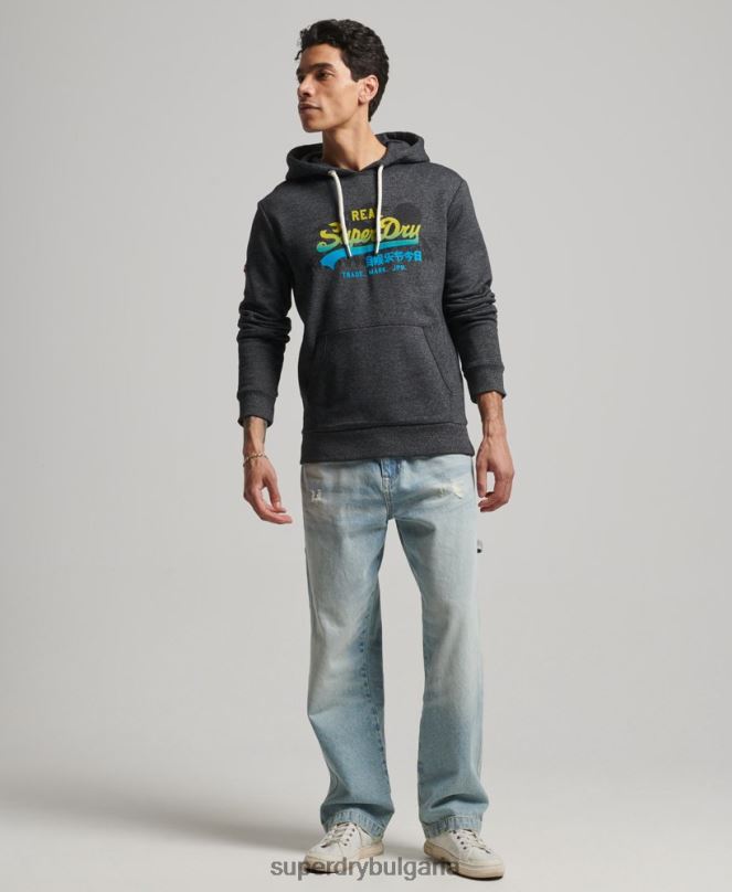 Superdry облекло N00H728 черен мъже планинска качулка с ретро лого