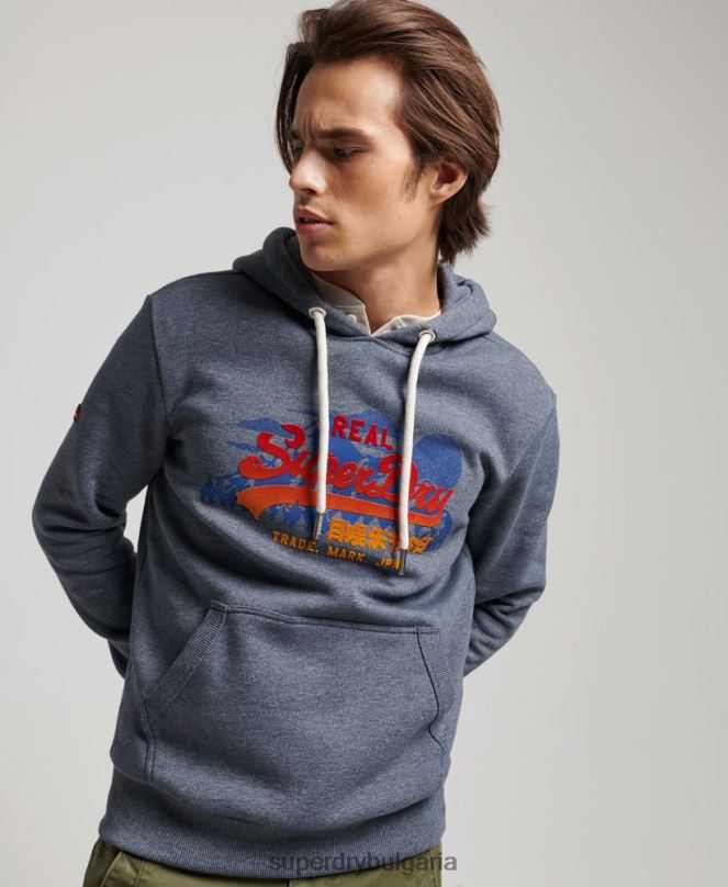 Superdry облекло N00H729 военноморски флот мъже планинска качулка с ретро лого