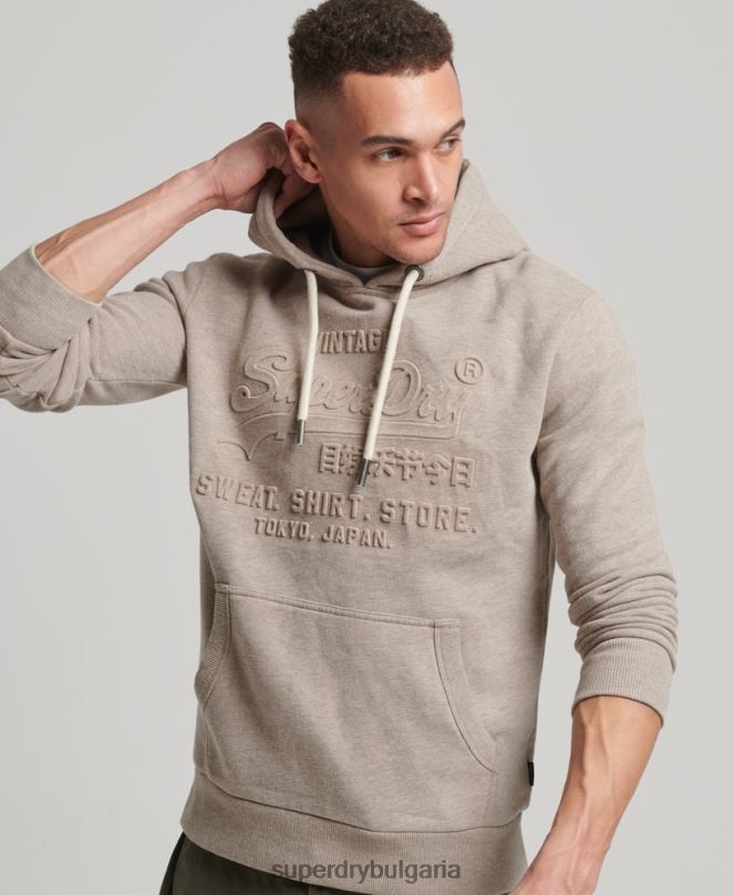 Superdry облекло N00H737 сметана мъже ретро качулка с релефно лого