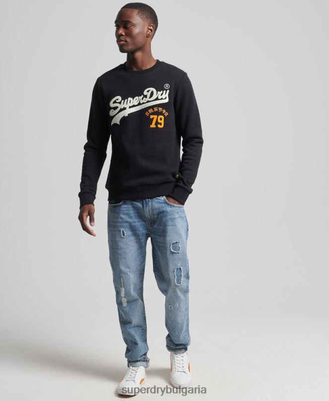 Superdry облекло N00H740 черен мъже винтидж суичър с лого Interest crew