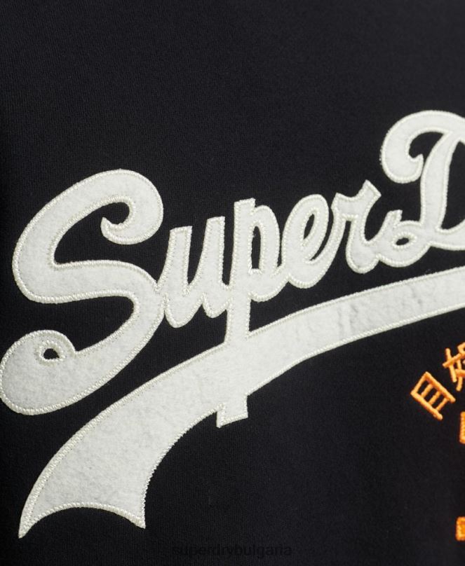 Superdry облекло N00H740 черен мъже винтидж суичър с лого Interest crew