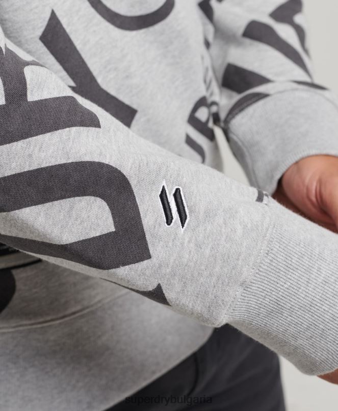 Superdry облекло N00H741 сиво мъже свободен суитшърт с лого с надпис