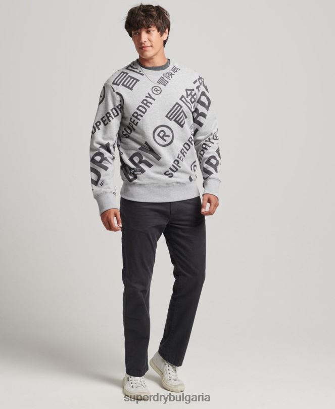 Superdry облекло N00H741 сиво мъже свободен суитшърт с лого с надпис