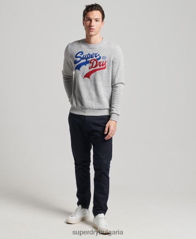 Superdry облекло N00H742 сиво мъже винтидж суичър с лого Interest crew