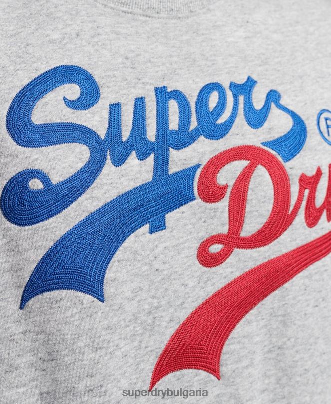 Superdry облекло N00H742 сиво мъже винтидж суичър с лого Interest crew