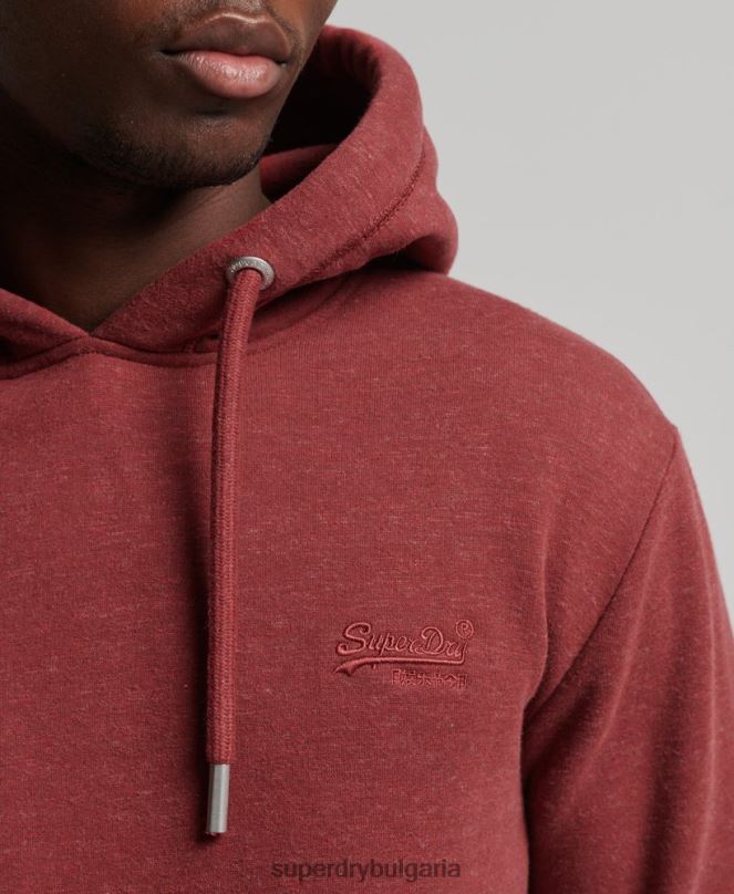 Superdry облекло N00H743 червен мъже качулка с ретро лого от органичен памук