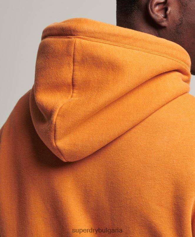 Superdry облекло N00H744 жълто мъже качулка с ретро лого от органичен памук
