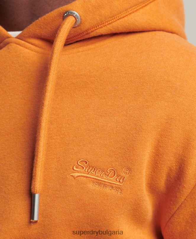 Superdry облекло N00H744 жълто мъже качулка с ретро лого от органичен памук