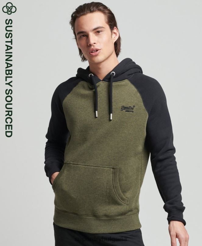 Superdry облекло N00H745 зелено мъже бейзболна качулка с винтидж лого от органичен памук