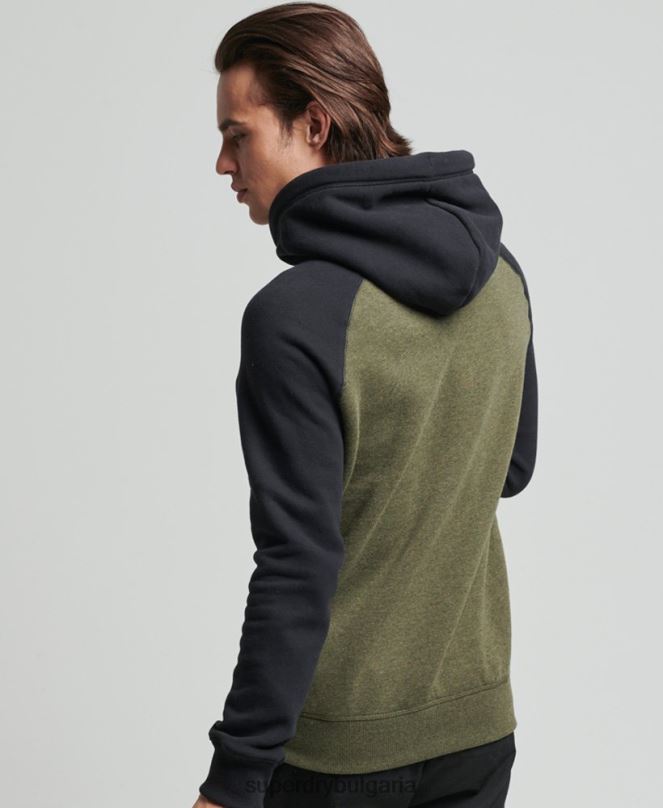 Superdry облекло N00H745 зелено мъже бейзболна качулка с винтидж лого от органичен памук