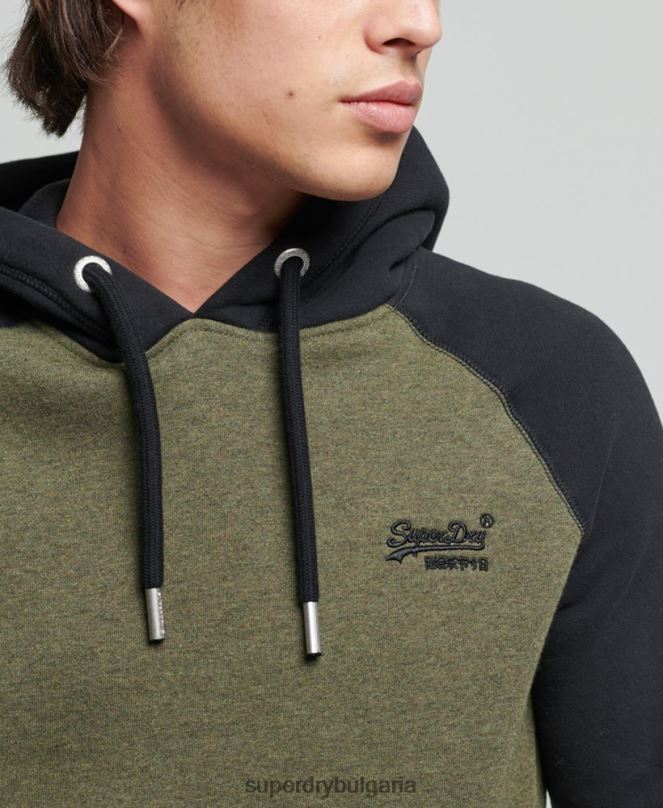 Superdry облекло N00H745 зелено мъже бейзболна качулка с винтидж лого от органичен памук