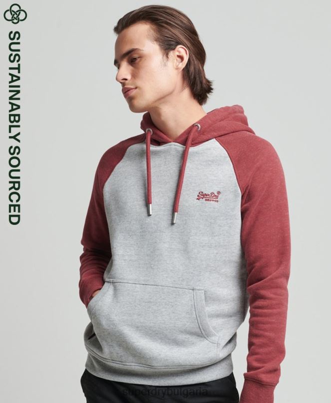 Superdry облекло N00H746 светло сив мъже бейзболна качулка с винтидж лого от органичен памук