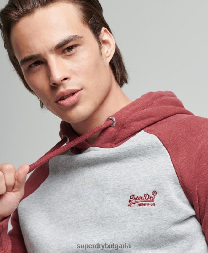 Superdry облекло N00H746 светло сив мъже бейзболна качулка с винтидж лого от органичен памук