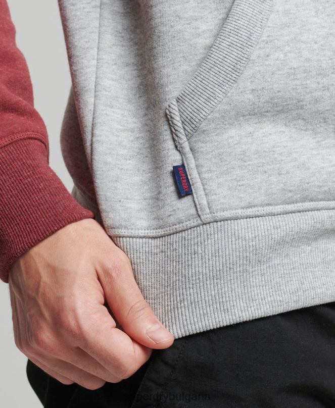 Superdry облекло N00H746 светло сив мъже бейзболна качулка с винтидж лого от органичен памук