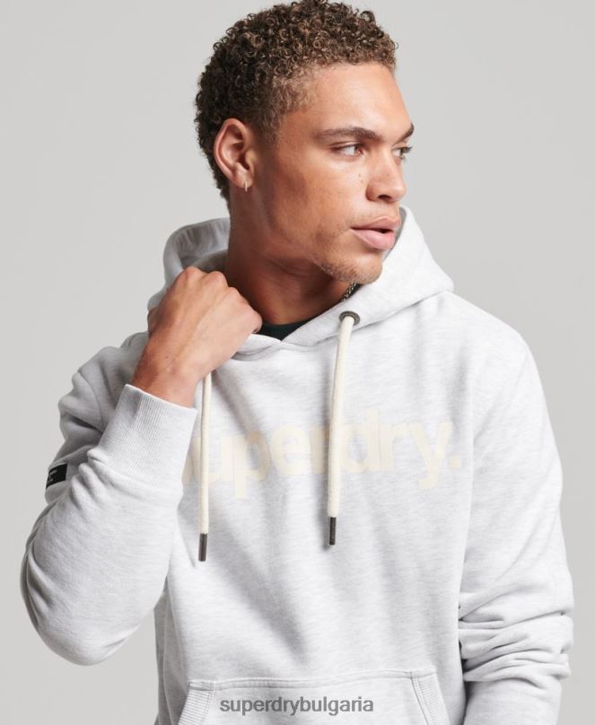 Superdry облекло N00H748 светло сив мъже качулка с графично лого от органичен памук