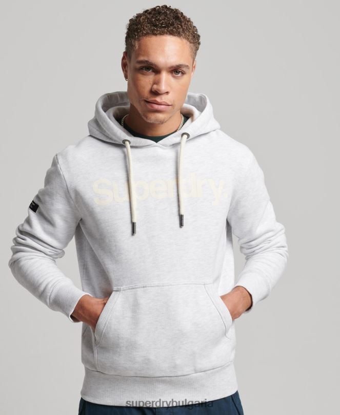 Superdry облекло N00H748 светло сив мъже качулка с графично лого от органичен памук