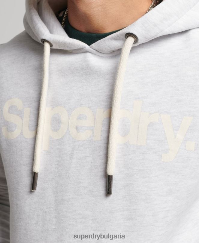 Superdry облекло N00H748 светло сив мъже качулка с графично лого от органичен памук