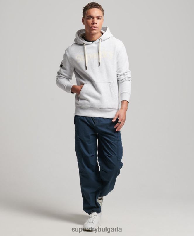 Superdry облекло N00H748 светло сив мъже качулка с графично лого от органичен памук