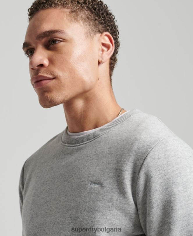 Superdry облекло N00H751 сиво мъже ретро бродиран суичър на екипажа с лого