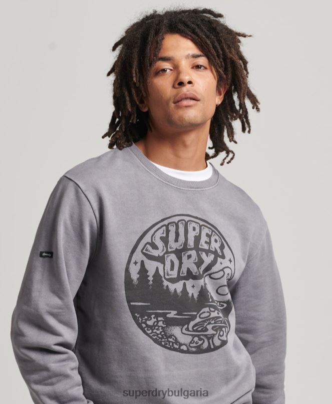 Superdry облекло N00H752 тъмно сив мъже vintage into the woods crew суичър