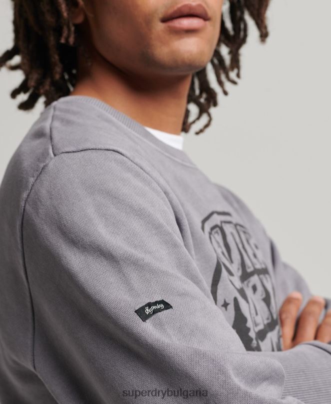 Superdry облекло N00H752 тъмно сив мъже vintage into the woods crew суичър