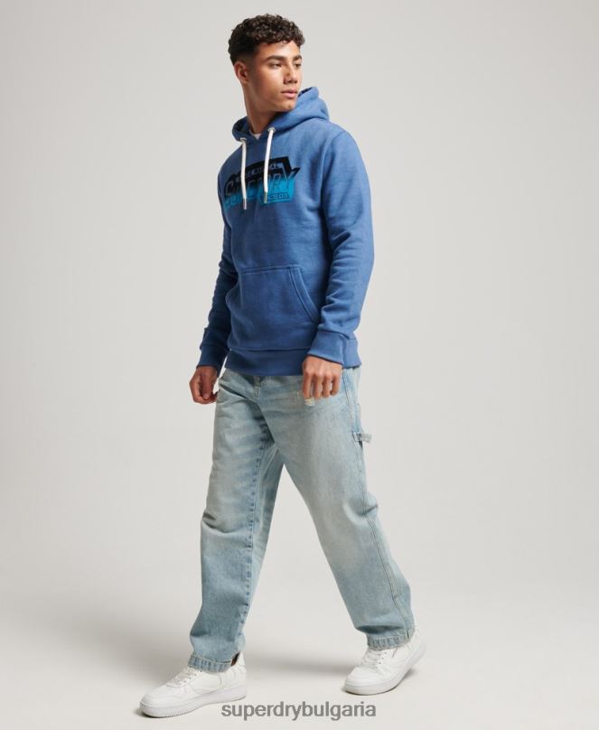 Superdry облекло N00H753 военноморски флот мъже ретро сенчеста качулка