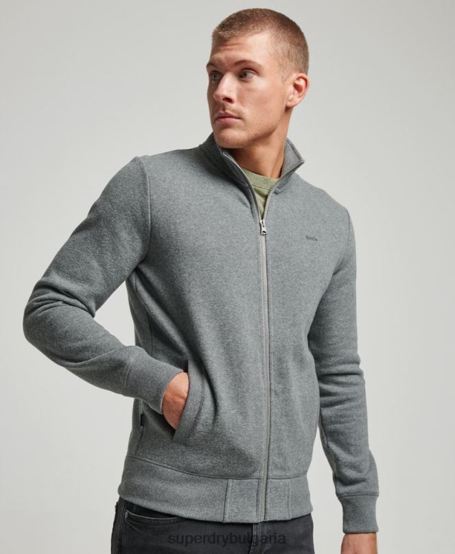 Superdry облекло N00H755 сиво мъже горнище с ретро лого и бродирано цип