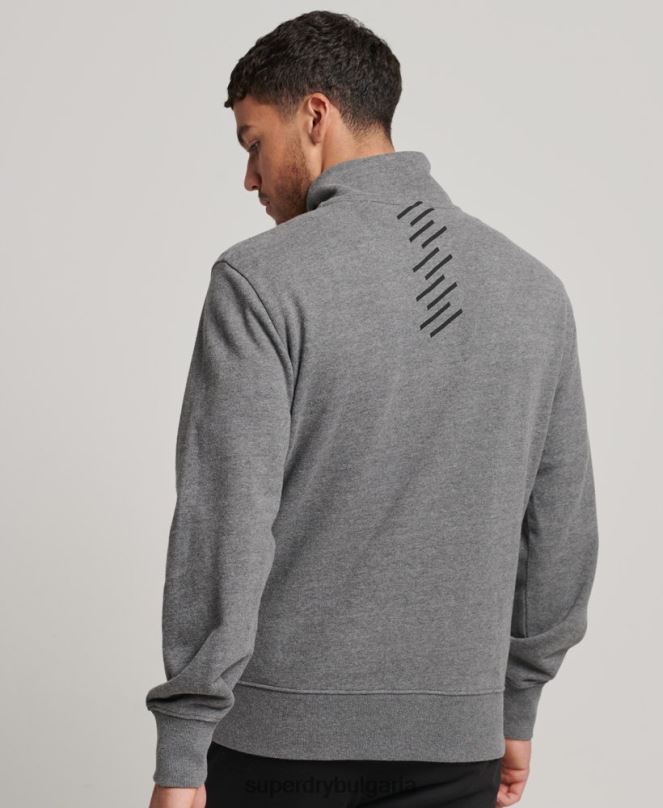Superdry облекло N00H757 тъмно сив мъже спортен суичър с половин цип с кодово ядро