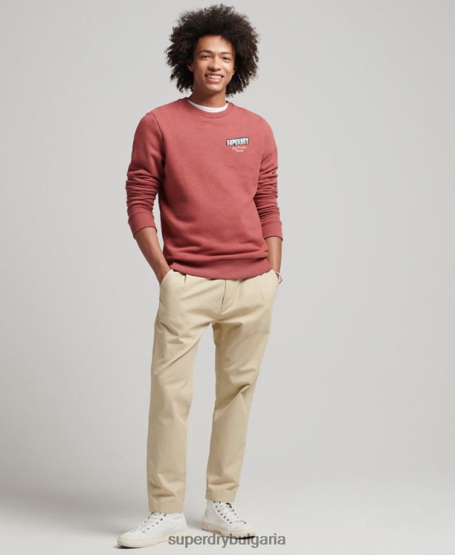 Superdry облекло N00H758 червен мъже графичен суичър с пощенска картичка за пътуване