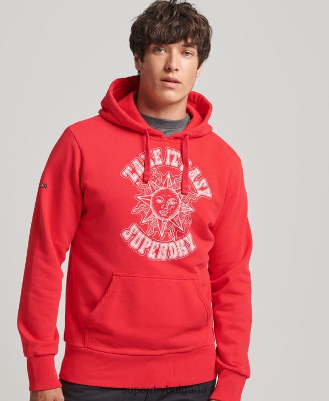 Superdry облекло N00H759 червен мъже психологически рок качулка
