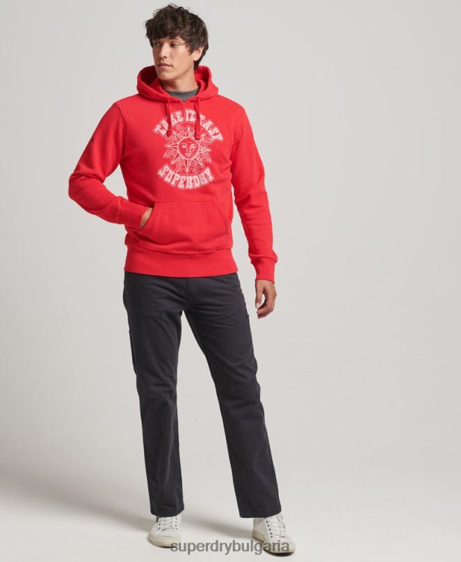 Superdry облекло N00H759 червен мъже психологически рок качулка