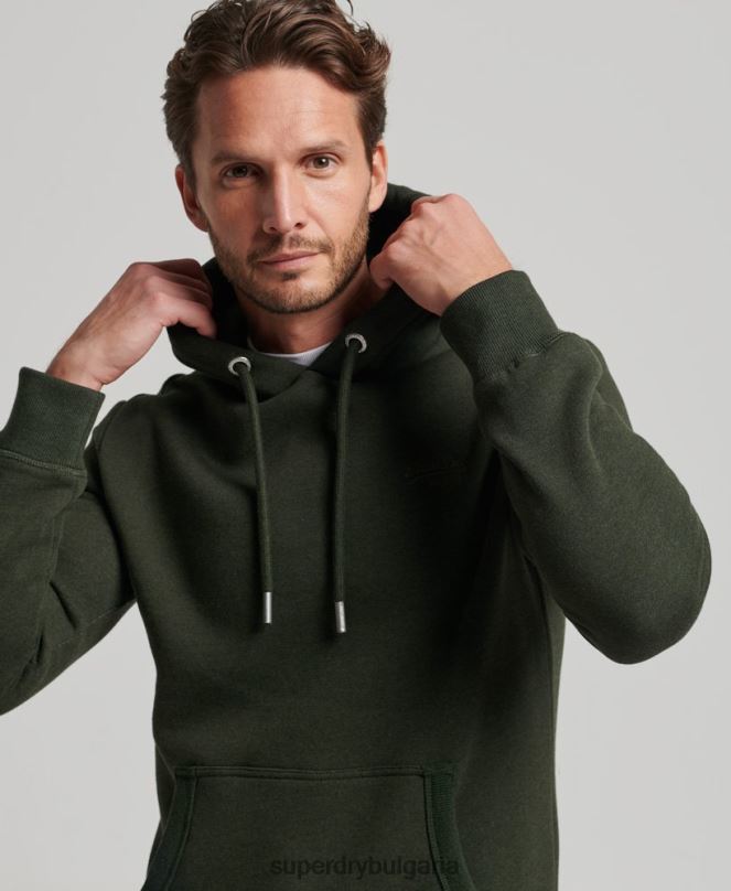 Superdry облекло N00H762 зелено мъже ретро суичър с бродирано лого