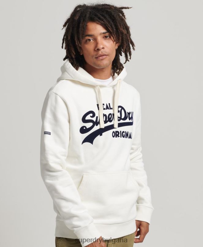 Superdry облекло N00H763 бяло мъже ретро лого сода поп качулка