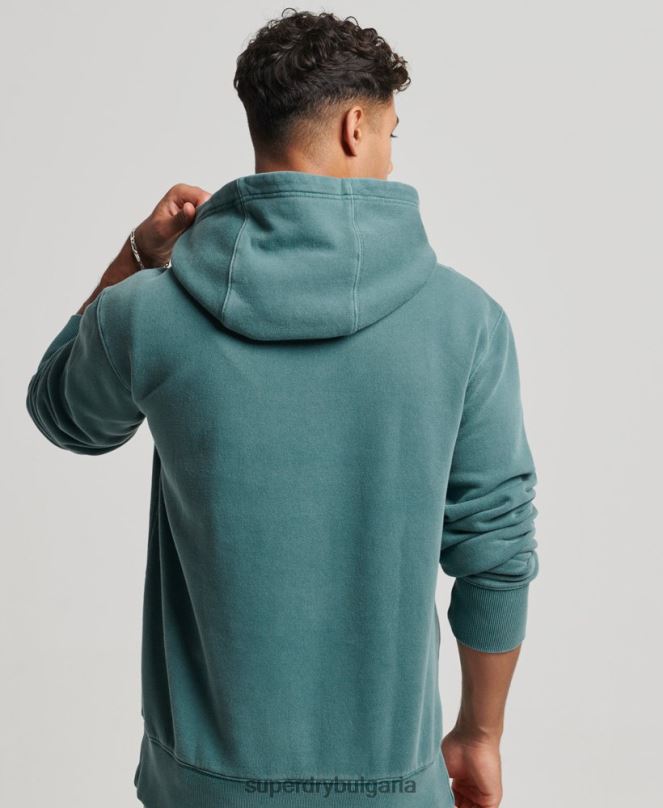Superdry облекло N00H764 тюркоаз мъже ретро изпрана качулка