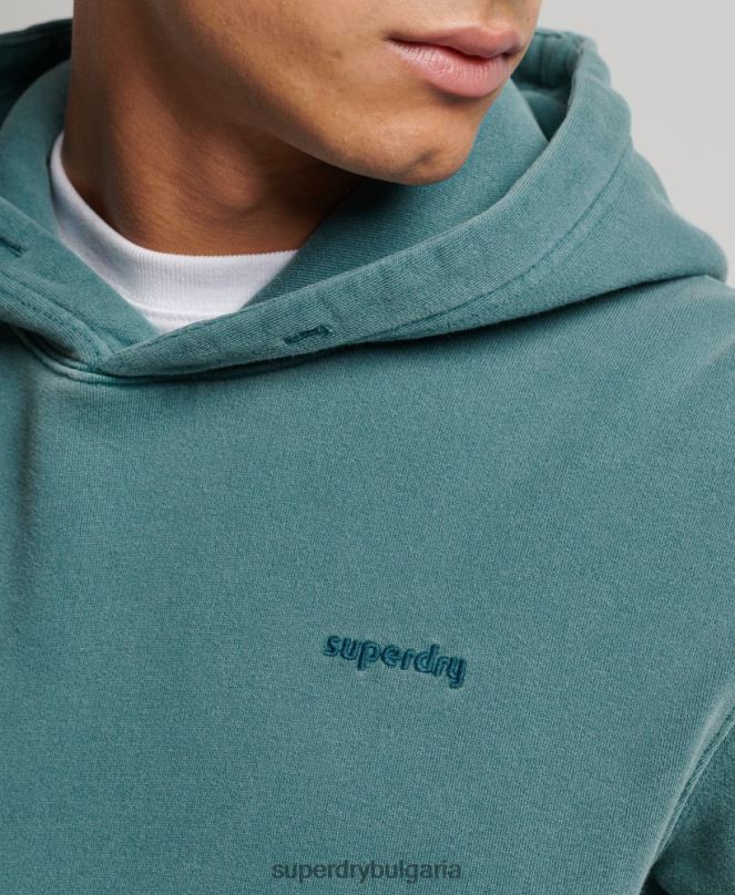 Superdry облекло N00H764 тюркоаз мъже ретро изпрана качулка