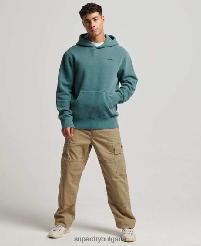 Superdry облекло N00H764 тюркоаз мъже ретро изпрана качулка