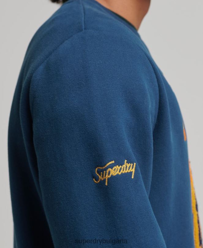 Superdry облекло N00H765 военноморски флот мъже винтидж суитшърт за студентски екип
