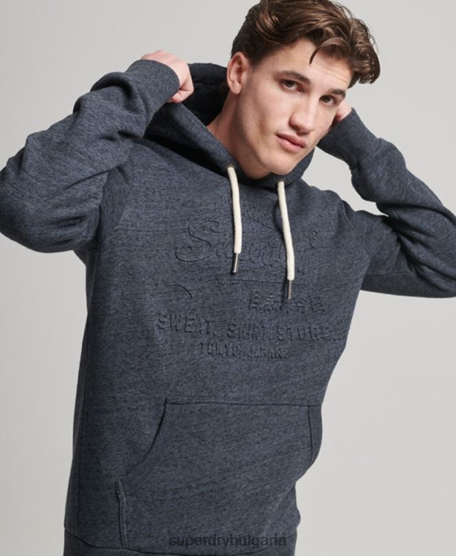 Superdry облекло N00H767 военноморски флот мъже ретро качулка с релефно лого