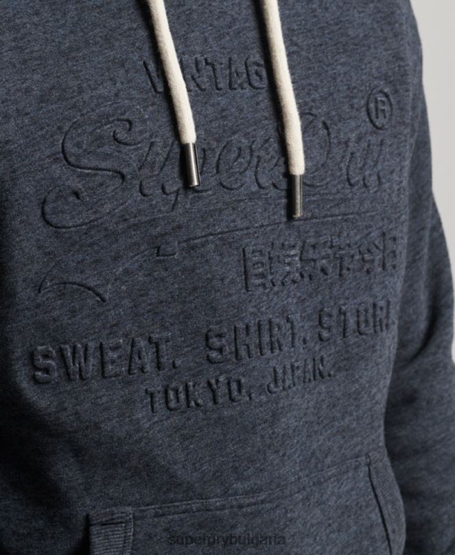 Superdry облекло N00H767 военноморски флот мъже ретро качулка с релефно лого